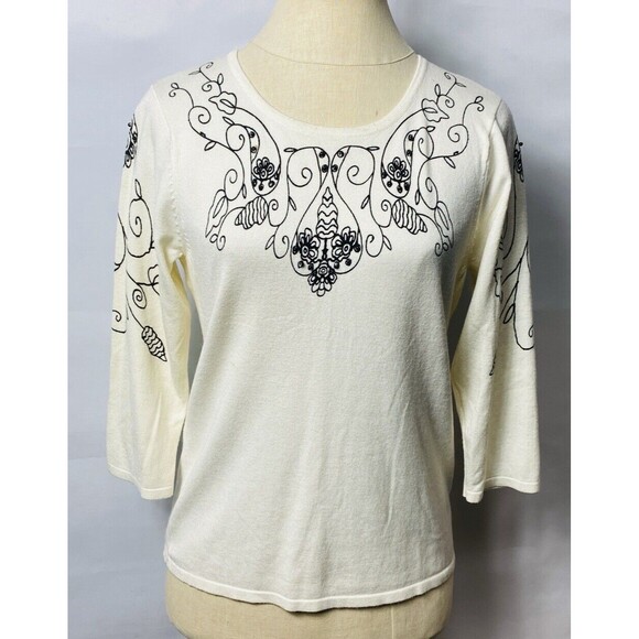 Chico’s Women Petite Knit Embellish Top Size PS Ivory - Picture 1 of 6